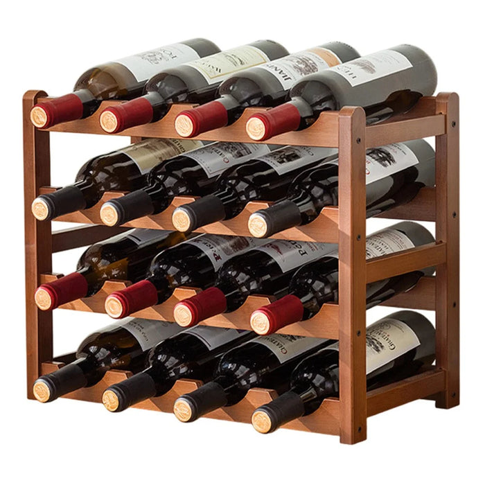 Creative 4-Tier Wine Rack for 16 Bottles Bamboo Tabletop Display Stand Home Bar Storage Organizer - 1