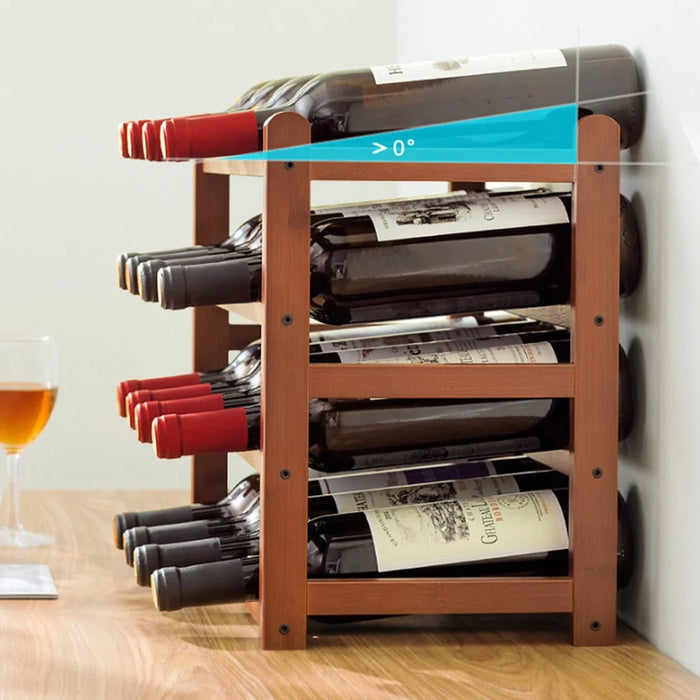 Creative 4-Tier Wine Rack for 16 Bottles Bamboo Tabletop Display Stand Home Bar Storage Organizer - 3