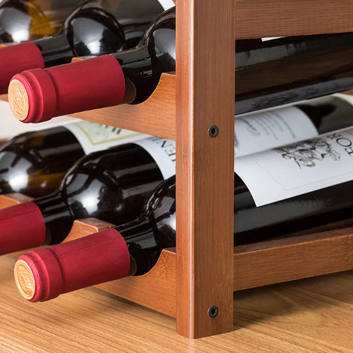 Creative 4-Tier Wine Rack for 16 Bottles Bamboo Tabletop Display Stand Home Bar Storage Organizer - 6