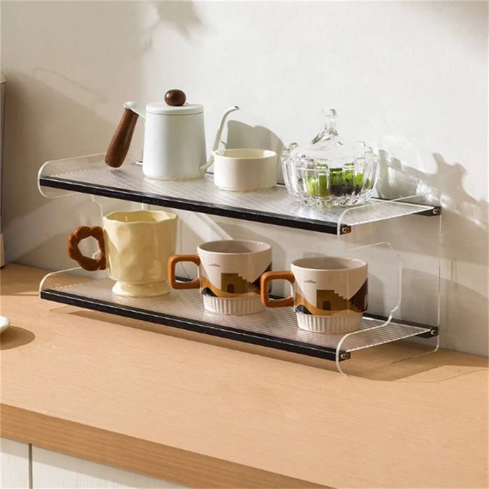 2 Tier Desktop Storage Rack 50cm Multi-Purpose Organizer Shelf Office Desk Bookshelf - Black - 2
