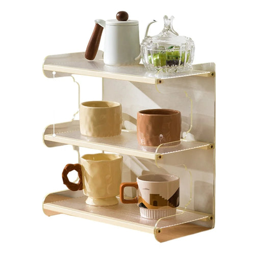 35cm 3 Tier Desktop Organizer for Office Home Bamboo Acrylic Storage Shelf Desk Rack - Beige - 1