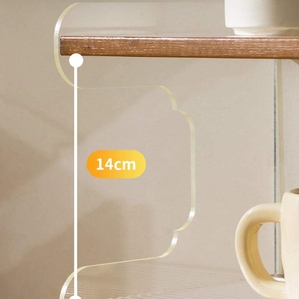 35cm 3 Tier Desktop Organizer for Office Home Bamboo Acrylic Storage Shelf Desk Rack - Beige - 3