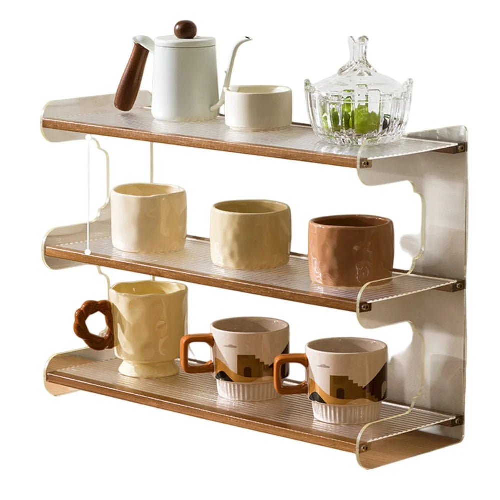 50cm 3 Tier Desktop Organizer for Office Home Bamboo Acrylic Storage Shelf Desk Rack - Brown - 1