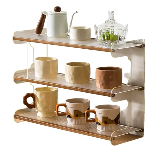 50cm 3 Tier Desktop Organizer for Office Home Bamboo Acrylic Storage Shelf Desk Rack - Brown - 1