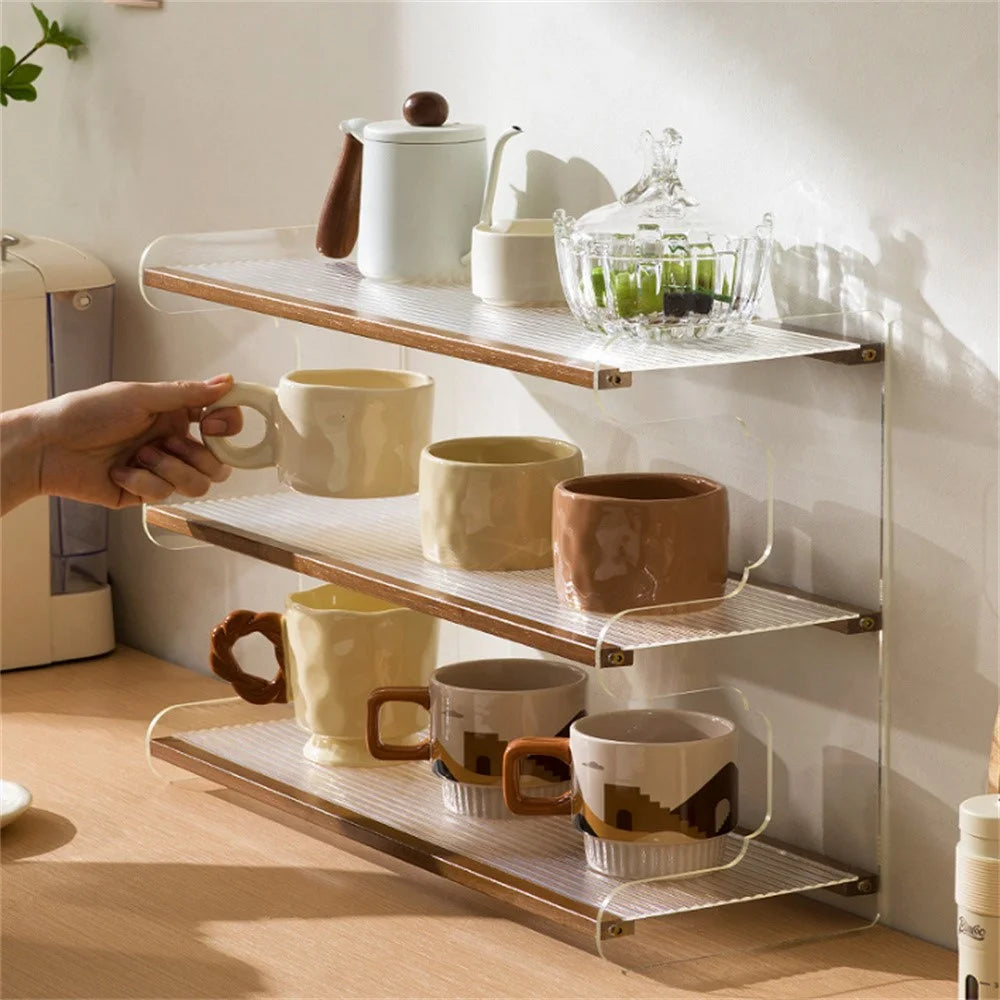 50cm 3 Tier Desktop Organizer for Office Home Bamboo Acrylic Storage Shelf Desk Rack - Brown - 2