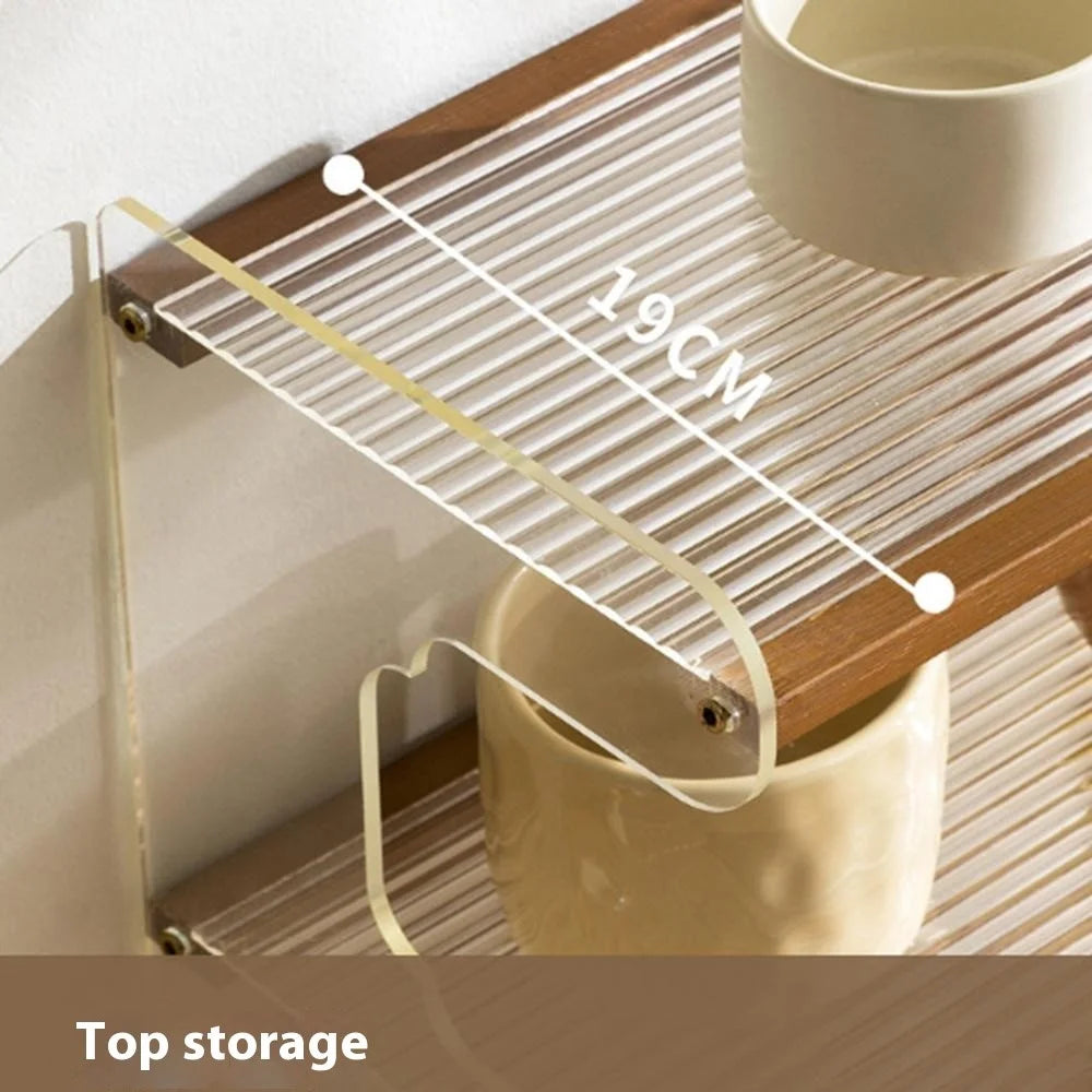 50cm 3 Tier Desktop Organizer for Office Home Bamboo Acrylic Storage Shelf Desk Rack - Brown - 7