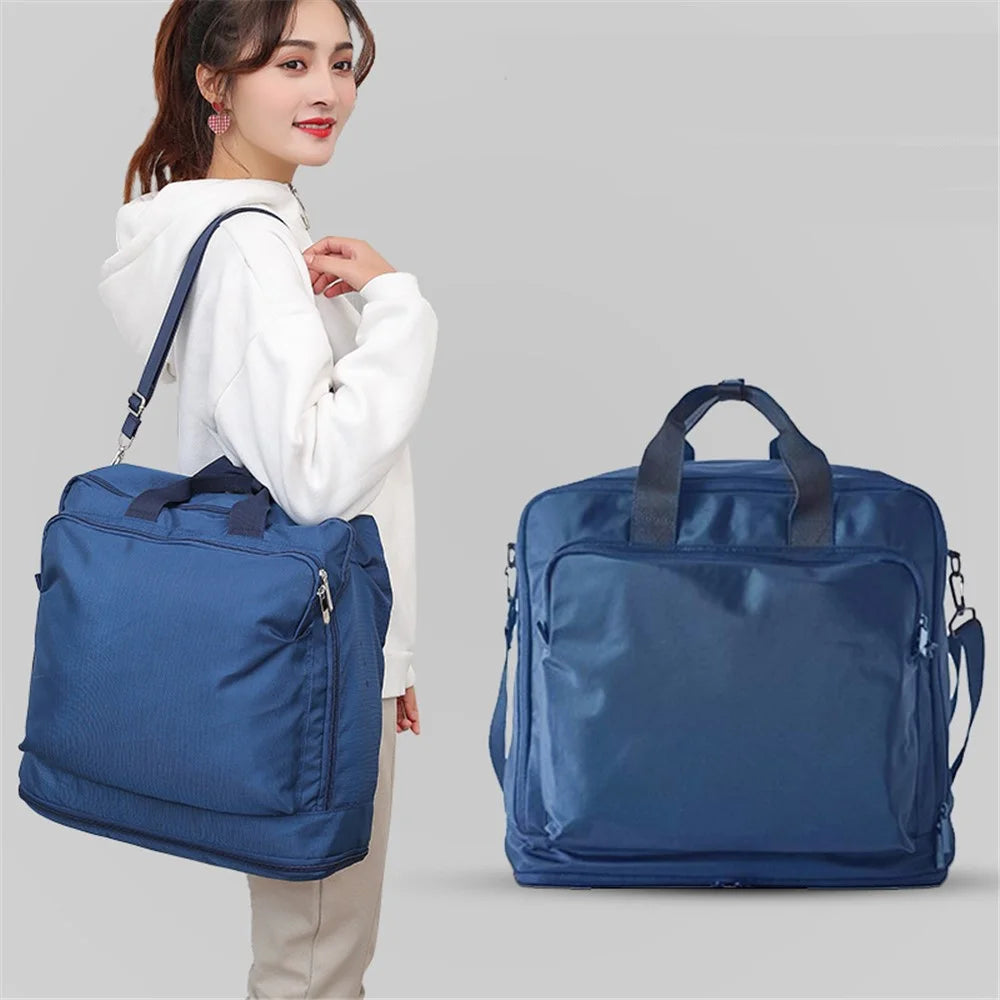 WEEKEIGHT Large Capacity Lightweight Travel Storage Bag Clothes Luggage Carrying Handbag Crossbody Bag - Navy Blue - 4