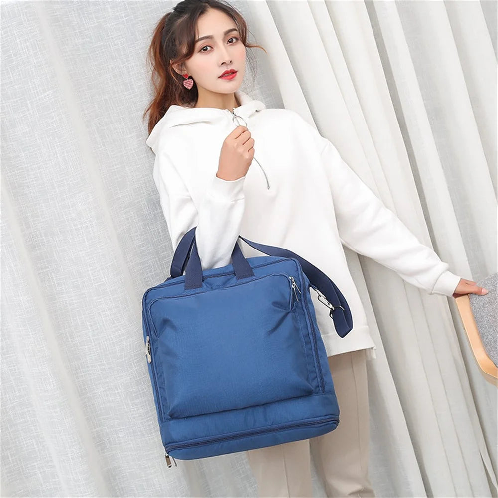 WEEKEIGHT Large Capacity Lightweight Travel Storage Bag Clothes Luggage Carrying Handbag Crossbody Bag - Navy Blue - 6