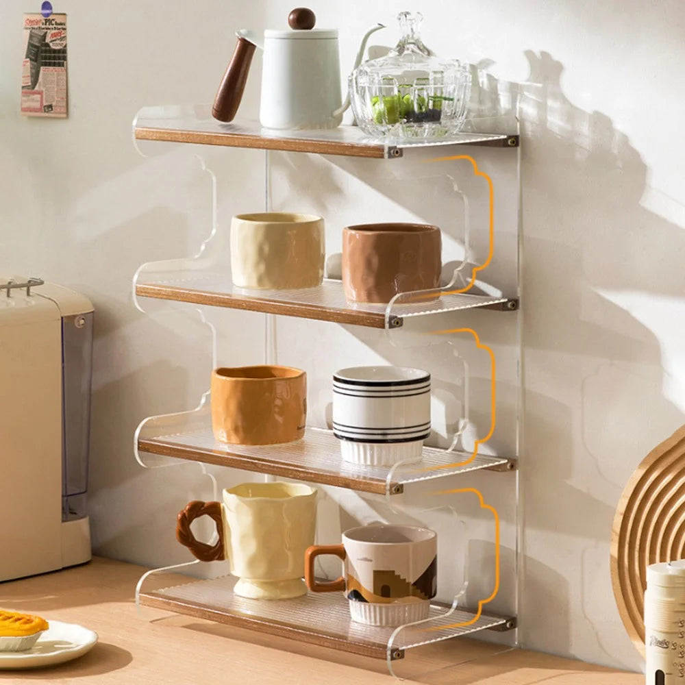 35cm 4 Tier Desktop Organizer for Office Home Bamboo Acrylic Storage Shelf Desk Rack - Brown - 2
