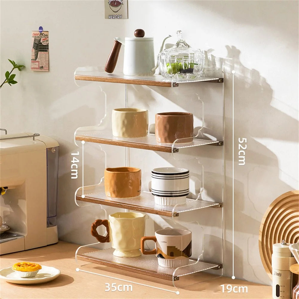 35cm 4 Tier Desktop Organizer for Office Home Bamboo Acrylic Storage Shelf Desk Rack - Brown - 7