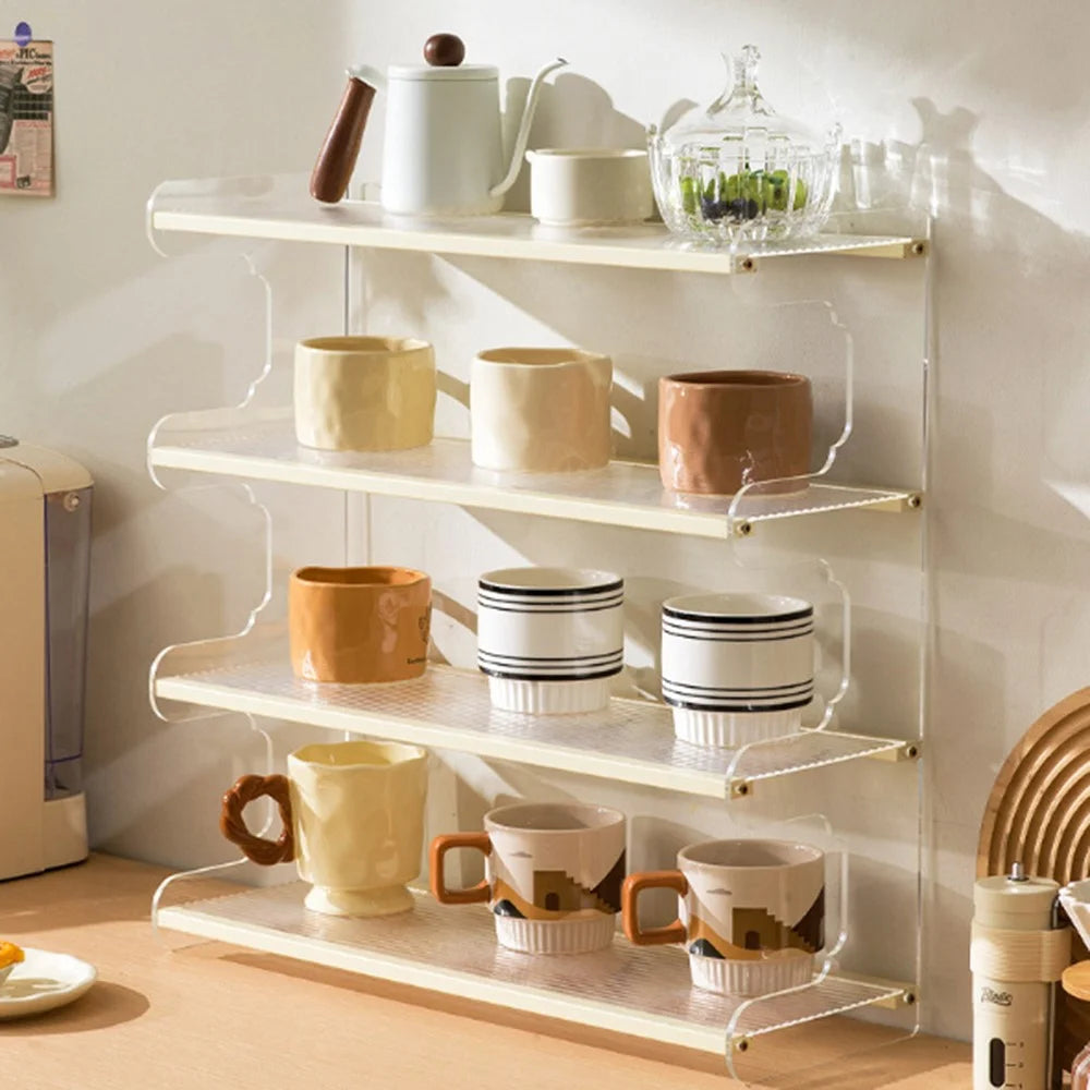 50cm 4 Tier Desktop Organizer for Office Home Bamboo Acrylic Storage Shelf Desk Rack - Beige - 2