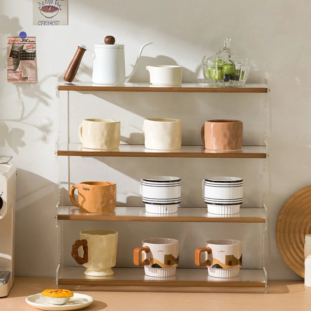 50cm 4 Tier Desktop Organizer for Office Home Bamboo Acrylic Storage Shelf Desk Rack - Beige - 3