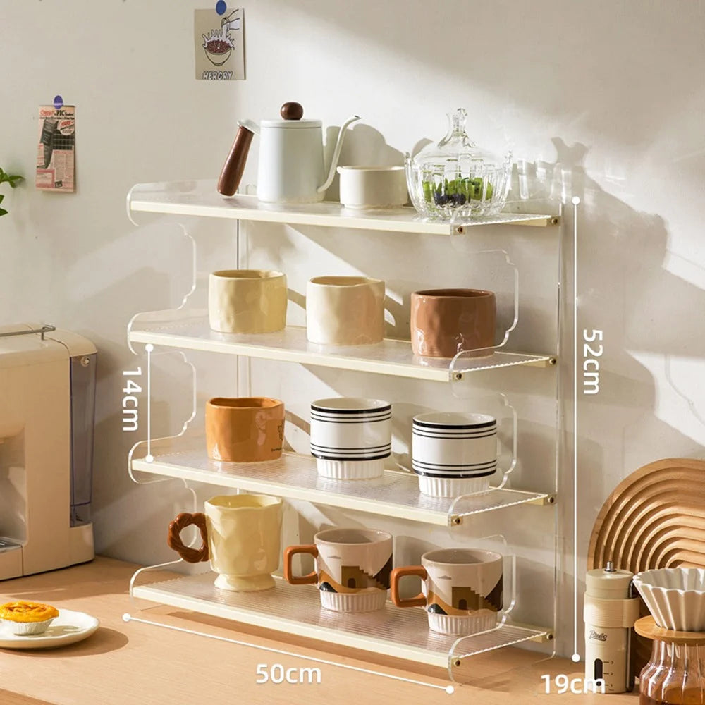 50cm 4 Tier Desktop Organizer for Office Home Bamboo Acrylic Storage Shelf Desk Rack - Beige - 7