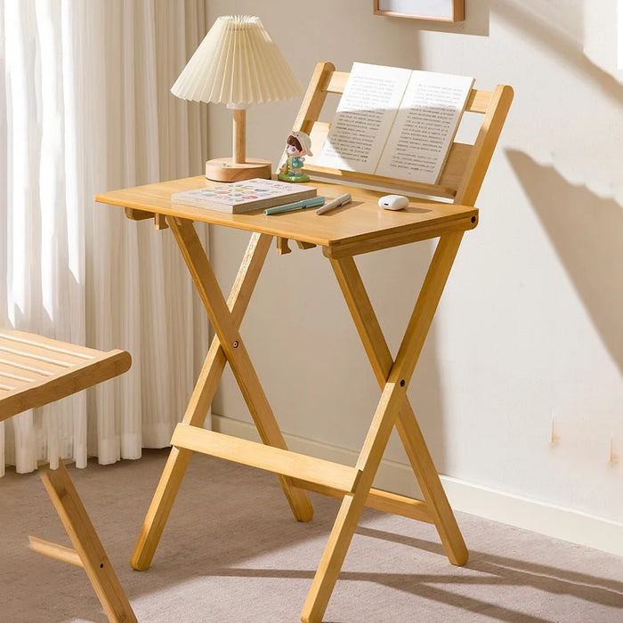No-Install Folding Desk For Students Compact Writing Table Portable Bedroom Study Workstation - Wood Color - 2