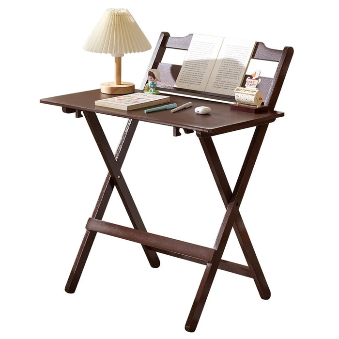 No Assembly Folding Desk Home Office Compact Writing Table Sturdy Desk with Shelf - Walnut Color - 1