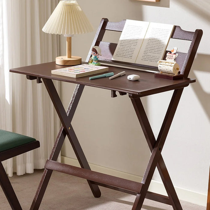 No Assembly Folding Desk Home Office Compact Writing Table Sturdy Desk with Shelf - Walnut Color - 3