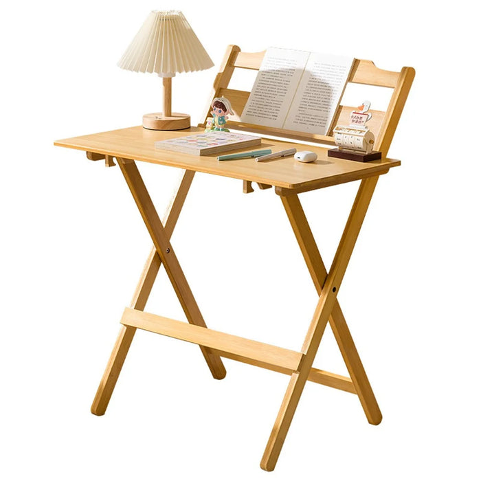 No-Install Folding Desk For Students Home Office Compact Writing Table Bedroom Study Workstation - Wood Color - 1