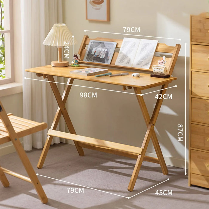 No-Install Folding Desk For Students Home Office Compact Writing Table Bedroom Study Workstation - Wood Color - 6