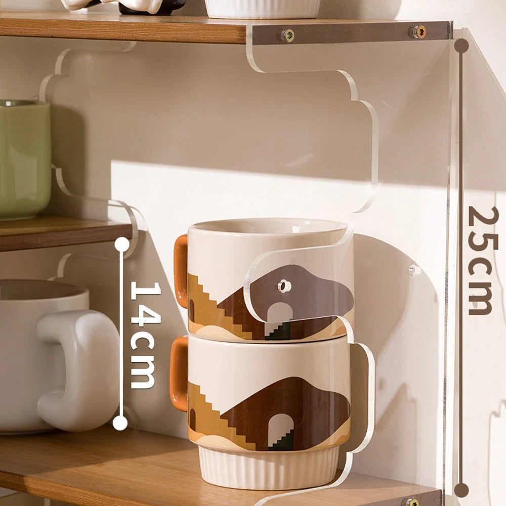 Desktop Corner Coffee Cup Holder L-Shape Bamboo Bookshelf Display Rack Storage Organizer - Brown - 7