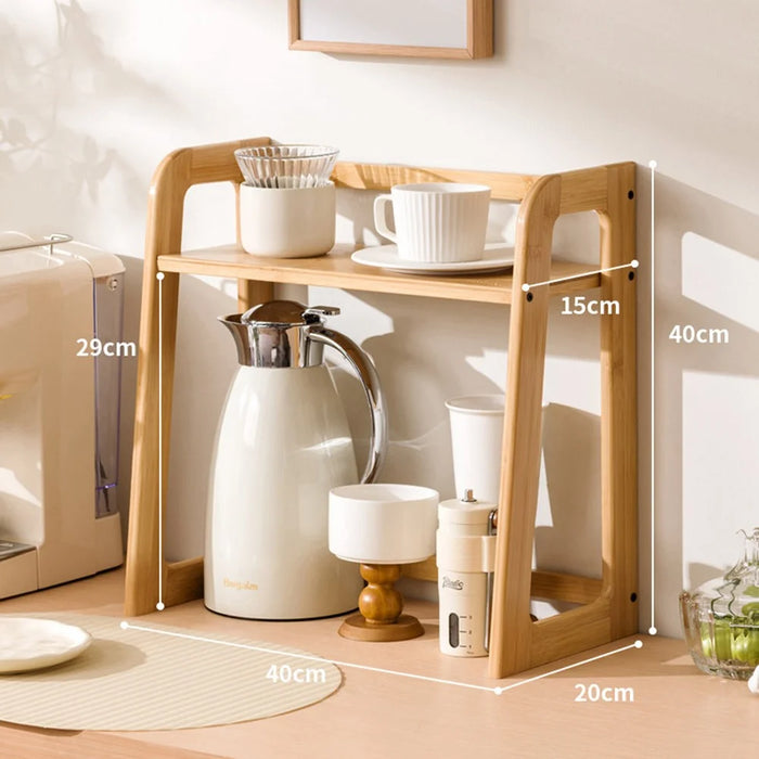 Bamboo Mug Holder Organizer 40CM For Desk Tea Coffee Cup Storage Rack Multi-Tier Display Stand - Wood Color - 4