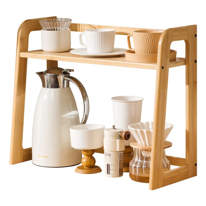 60cm Bamboo Mug Holder Organizer Kitchen Countertop Tea Coffee Cup Storage Shelf - Wood Color - 1
