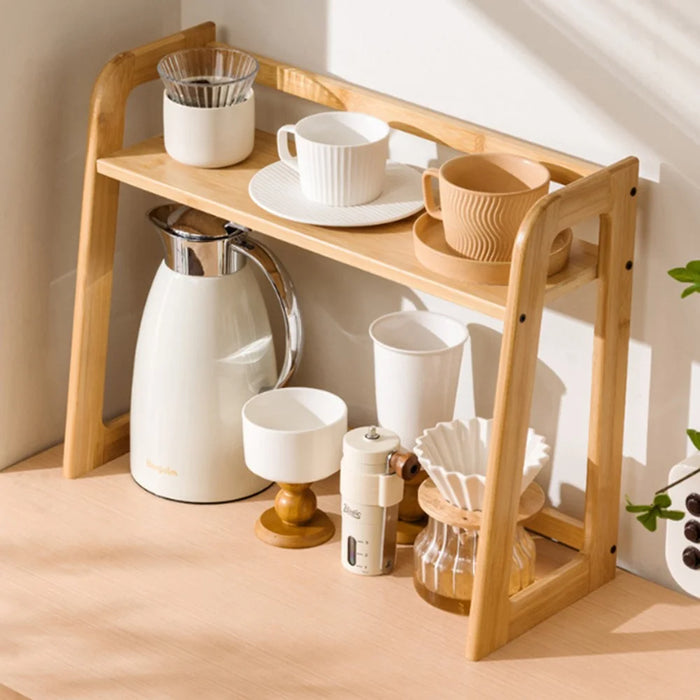 60cm Bamboo Mug Holder Organizer Kitchen Countertop Tea Coffee Cup Storage Shelf - Wood Color - 2