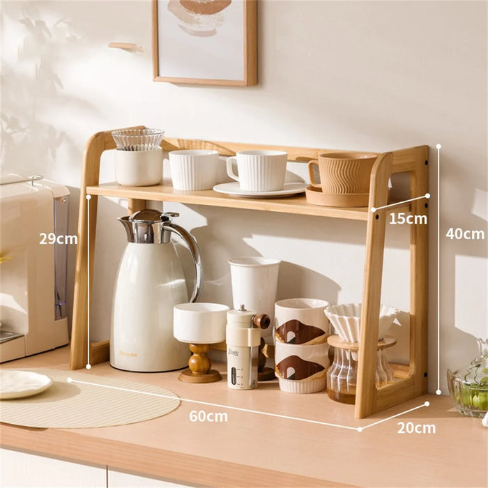 60cm Bamboo Mug Holder Organizer Kitchen Countertop Tea Coffee Cup Storage Shelf - Wood Color - 5