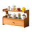 50cm Length 2 Tiers Tea Cup Holder Storage Rack with Drawer Bamboo Desktop Organizer Display Shelf - Striped Texture / Tan - 1