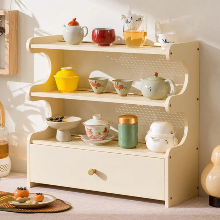 3-Tier Bamboo Wood Desktop Organizer With Drawer For Cups Tea Set Storage Display Rack 50cm - Changhong Brown - 5