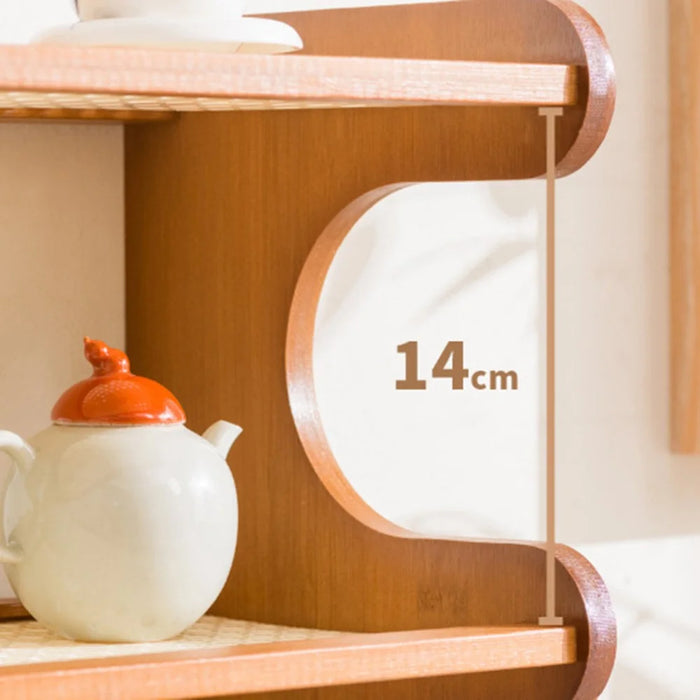 4 Tier Desktop Cup Holder Organizer Modern Minimalist Storage Rack with Drawer Tea Set Display Stand 50cm - Changhong Black - 3