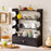 4 Tier Desktop Cup Holder Organizer Modern Minimalist Storage Rack with Drawer Tea Set Display Stand 50cm - Changhong Black - 4
