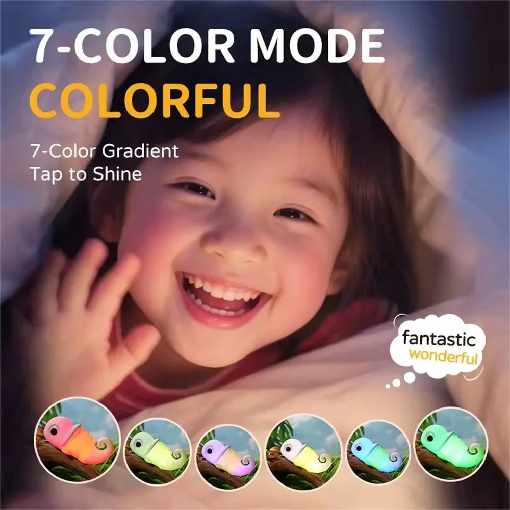 JXJA065B Cartoon Chameleon Shape Night Light for Kids Room Color Changing White Noise Bedside Lamp - Pink - 2