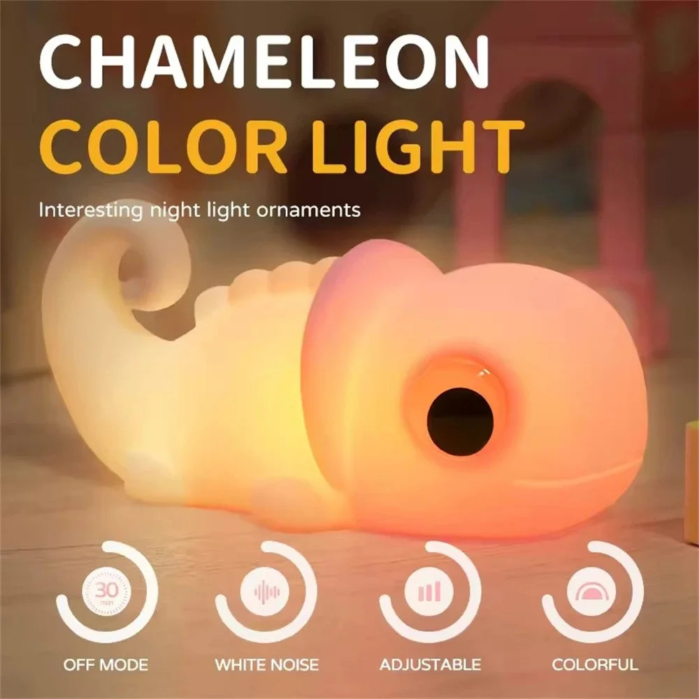 JXJA065B Cartoon Chameleon Shape Night Light for Kids Room Color Changing White Noise Bedside Lamp - Pink - 3