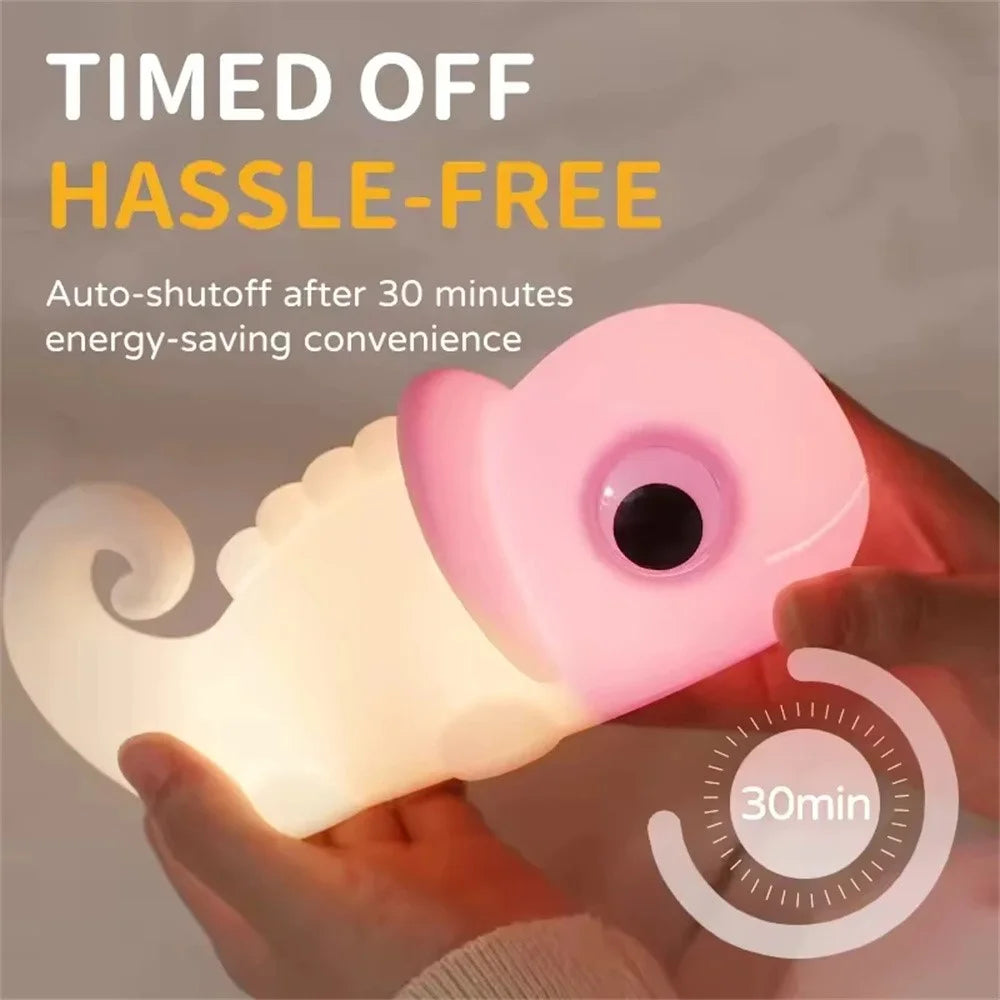 JXJA065B Cartoon Chameleon Shape Night Light for Kids Room Color Changing White Noise Bedside Lamp - Pink - 4
