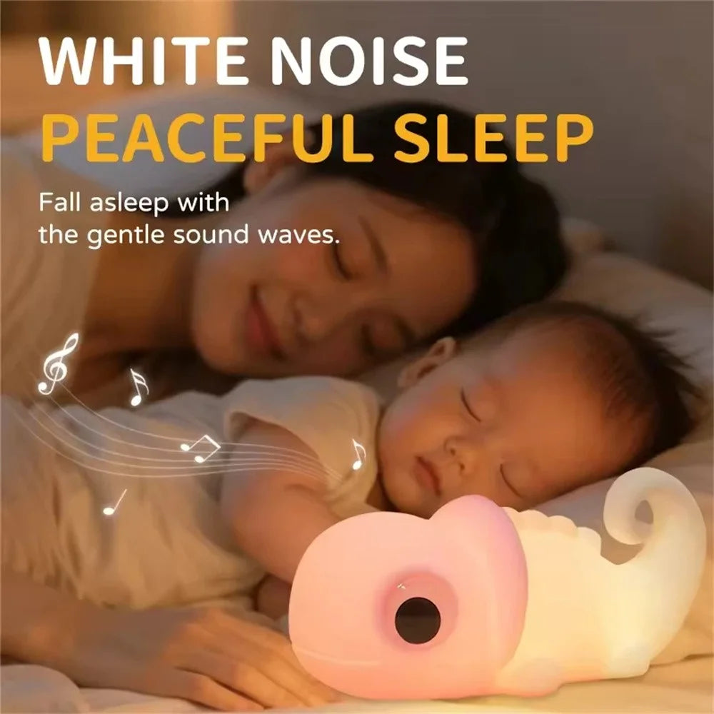JXJA065B Cartoon Chameleon Shape Night Light for Kids Room Color Changing White Noise Bedside Lamp - Pink - 5