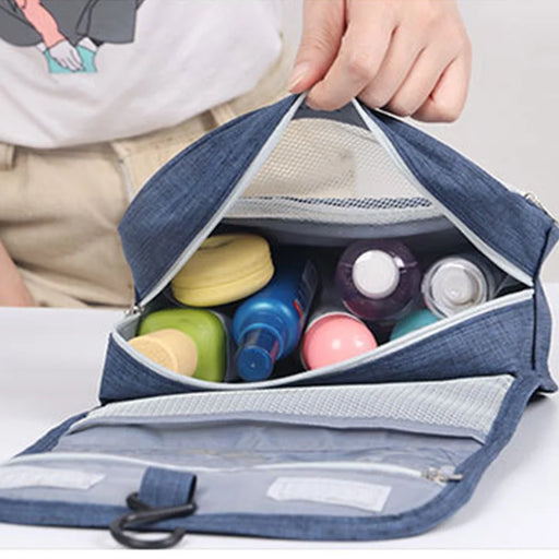 WEEKEIGHT Portable Travel Toiletry Bag Multi-pocket Mesh Design Cosmetics Storage Bag with Hanging Hook - Navy Blue - 2