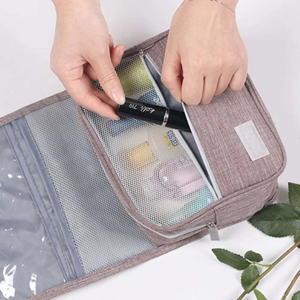 WEEKEIGHT Portable Travel Toiletry Bag Multi-pocket Mesh Design Cosmetics Storage Bag with Hanging Hook - Navy Blue - 3