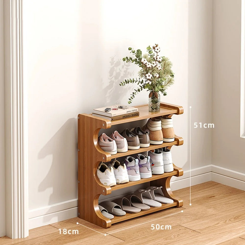 Bamboo Shoe Rack 4-Tier 50cm Length Storage Organizer Shelf for Entryway Dorm Home - 2
