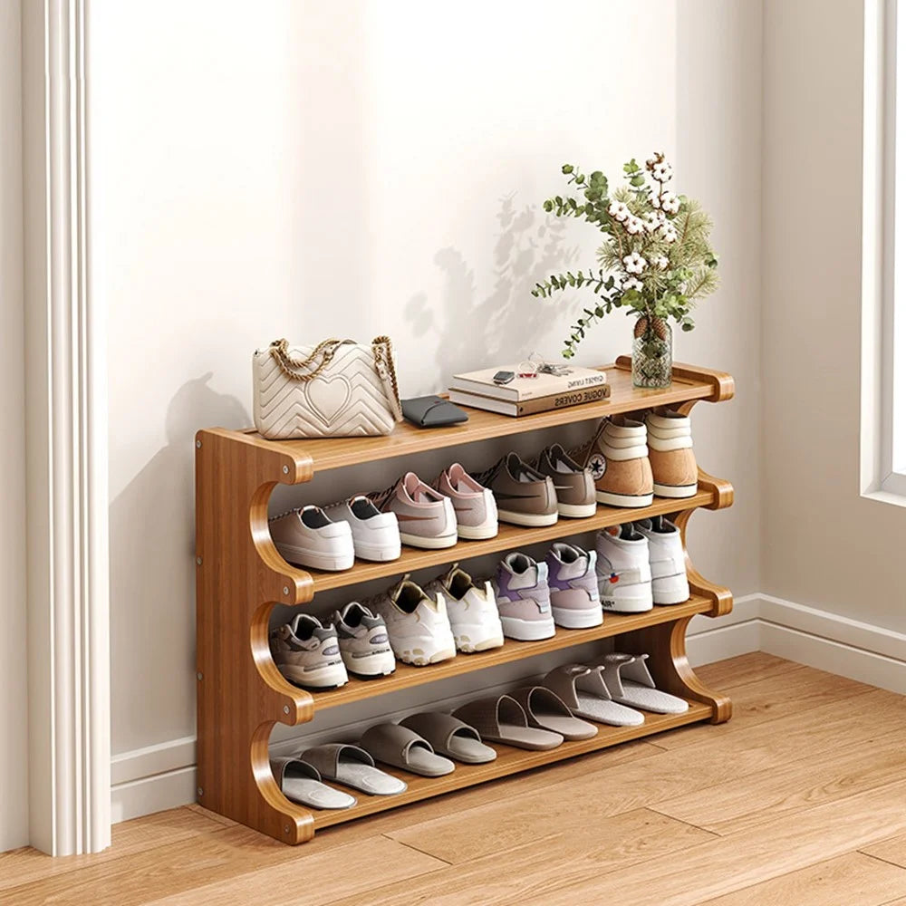 Bamboo Shoe Rack 4-Tier 80cm Length Storage Organizer Shelf for Entryway Dorm Home - 1