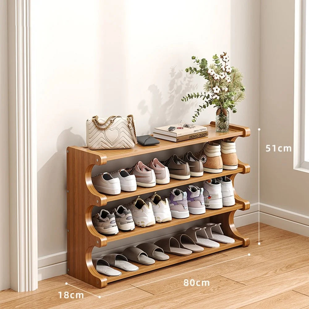 Bamboo Shoe Rack 4-Tier 80cm Length Storage Organizer Shelf for Entryway Dorm Home - 2