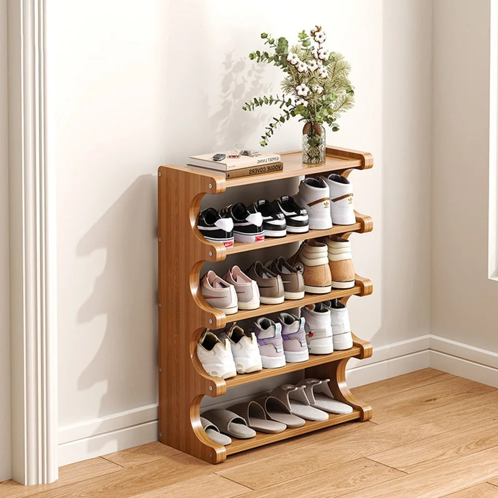 Bamboo Shoe Rack 5-Tier 50cm Length Storage Organizer Shelf for Entryway Dorm Home - 1