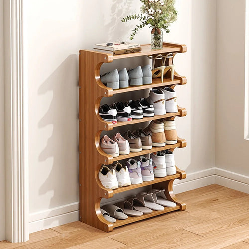 Bamboo Shoe Rack 6-Tier 50cm Length Storage Organizer Shelf for Entryway Dorm Home - 1