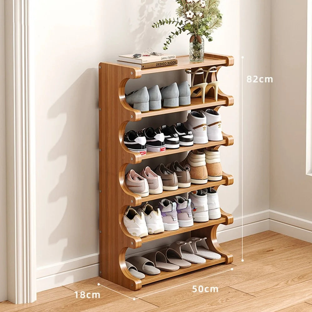 Bamboo Shoe Rack 6-Tier 50cm Length Storage Organizer Shelf for Entryway Dorm Home - 2