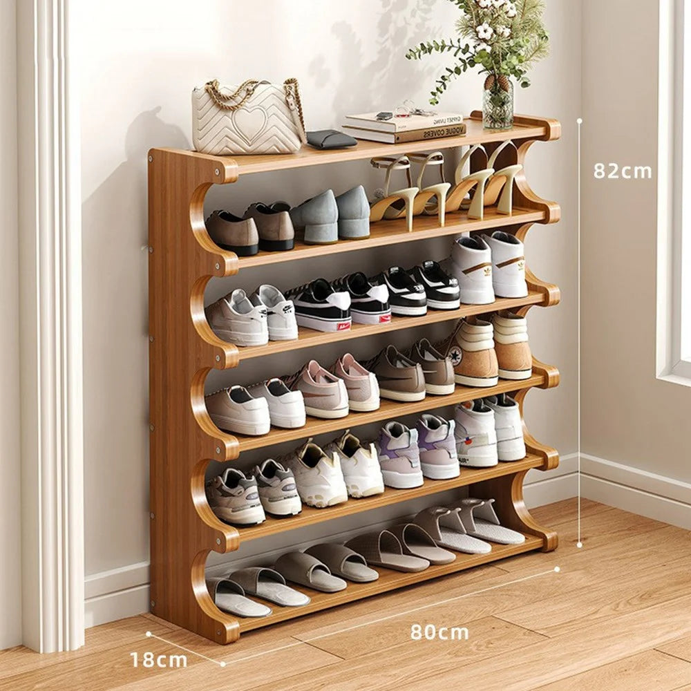 Bamboo Shoe Rack 6-Tier 80cm Length Storage Organizer Shelf for Entryway Dorm Home - 2