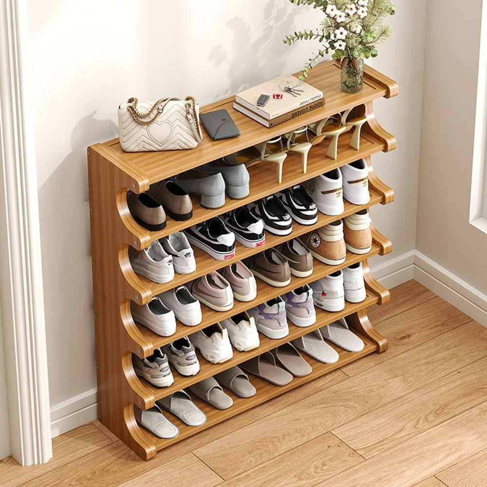 Bamboo Shoe Rack 6-Tier 80cm Length Storage Organizer Shelf for Entryway Dorm Home - 3
