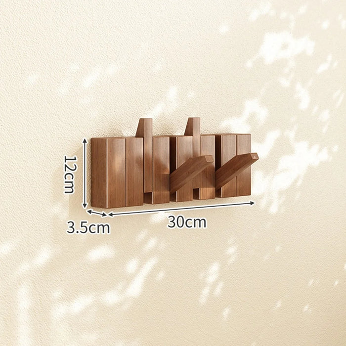 Wooden Coat Rack Wall Mounted 4 Hooks Foldable Piano Key Design Entryway Hanger for Bedroom Hallway - Walnut - 1