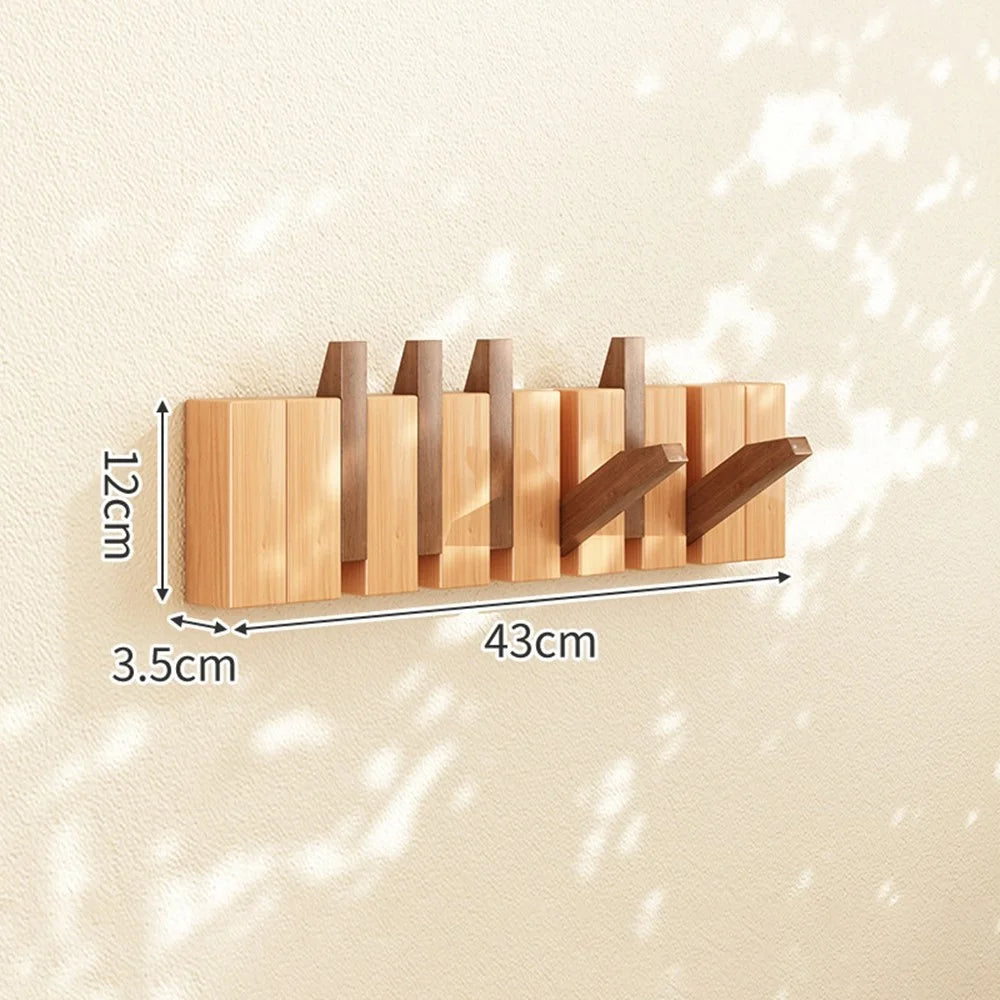 Wooden Coat Rack Wall Mounted 6 Hooks Foldable Piano Key Design Entryway Hanger for Bedroom Hallway - Splicing Color - 1