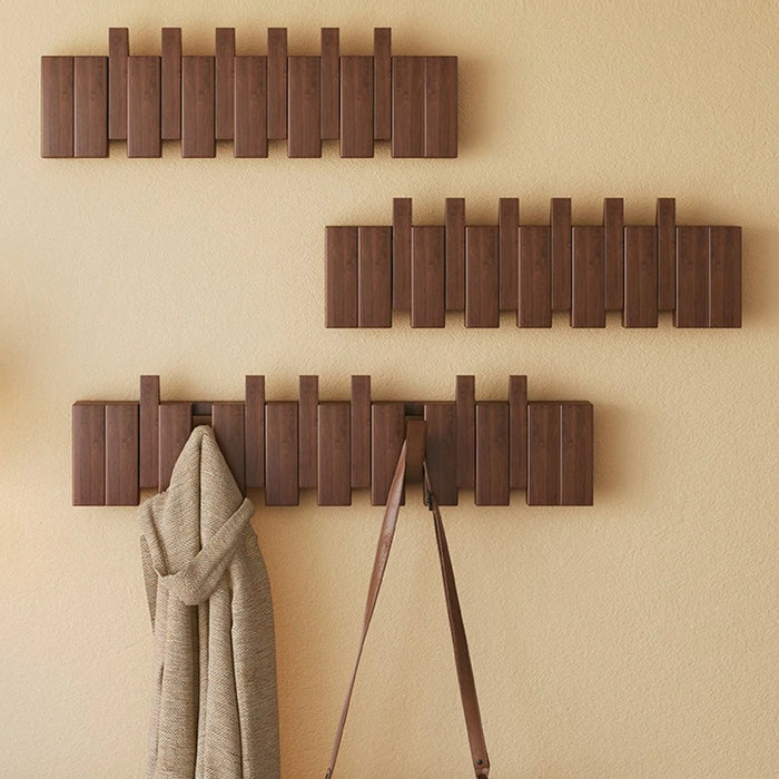 Wooden Coat Rack Wall Mounted 6 Hooks Foldable Piano Key Design Entryway Hanger for Bedroom Hallway - Splicing Color - 4