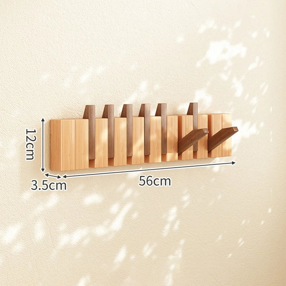 Wooden Coat Rack Wall Mounted 8 Hooks Foldable Piano Key Design Entryway Hanger for Bedroom Hallway - Splicing Color - 1