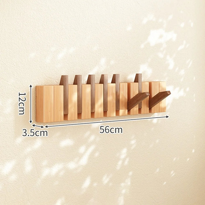 Wooden Coat Rack Wall Mounted 8 Hooks Foldable Piano Key Design Entryway Hanger for Bedroom Hallway - Splicing Color - 1